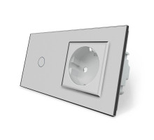 Сенсорный выключатель 1 сенсор 1 розетка серый стекло Livolo (VL-C701/C7C1EU-15)