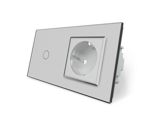 Сенсорный выключатель 1 сенсор 1 розетка серый стекло Livolo (VL-C701/C7C1EU-15)