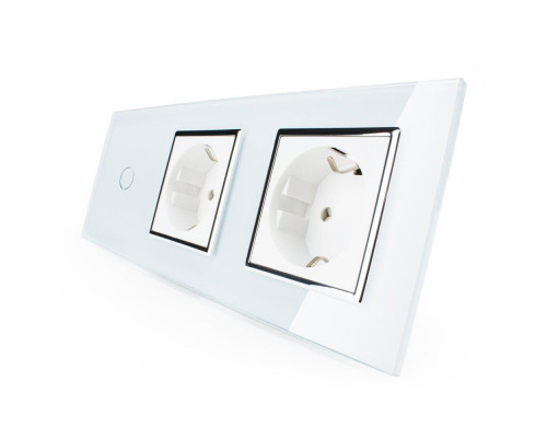Сенсорный выключатель 1 сенсор 2 розетки белый хром стекло Livolo (VL-C701/C7C2EU-11C)