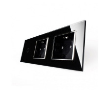 Сенсорный выключатель 1 сенсор 2 розетки черный хром стекло Livolo (VL-C701/C7C2EU-12C)
