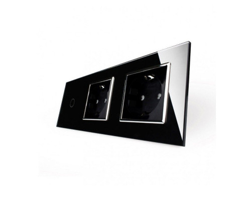 Сенсорный выключатель 1 сенсор 2 розетки черный хром стекло Livolo (VL-C701/C7C2EU-12C)