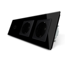 Сенсорный выключатель 1 сенсор 2 розетки черный стекло Livolo (VL-C701/C7C2EU-12)