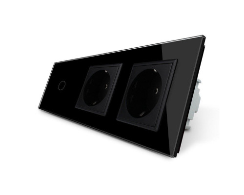 Сенсорный выключатель 1 сенсор 2 розетки черный стекло Livolo (VL-C701/C7C2EU-12)