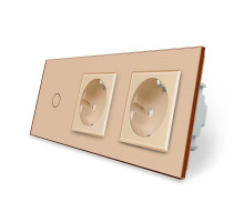 Сенсорный выключатель 1 сенсор 2 розетки золото стекло Livolo (VL-C701/C7C2EU-13)