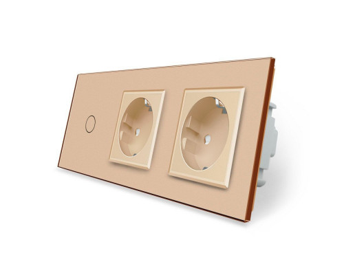 Сенсорный выключатель 1 сенсор 2 розетки золото стекло Livolo (VL-C701/C7C2EU-13)