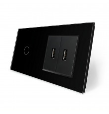 Сенсорный выключатель 1 сенсор 2 USB черный стекло Livolo (VL-C701/2USB-12)