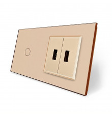 Сенсорный выключатель 1 сенсор 2 USB золотой стекло Livolo (VL-C701/2USB-13)