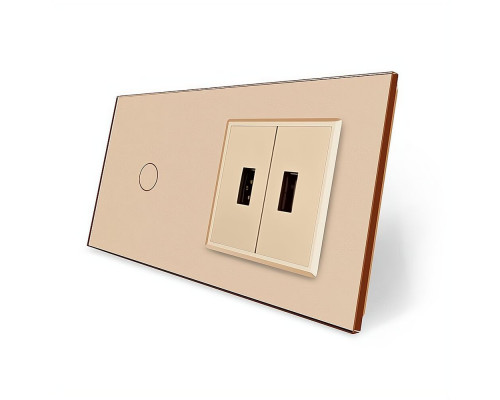 Сенсорный выключатель 1 сенсор 2 USB золотой стекло Livolo (VL-C701/2USB-13)