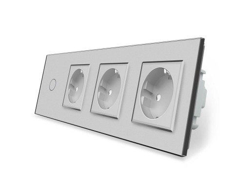 Сенсорный выключатель 1 сенсор 3 розетки серый стекло Livolo (VL-C701/C7C3EU-15)