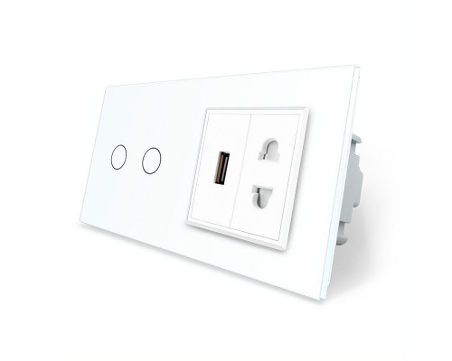 Сенсорный выключатель 2 сенсора 1 USB 1 розетка универсальная белый стекло Livolo (VL-C702/C7USBC1A-11)