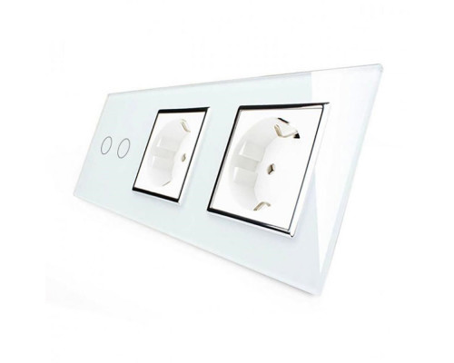 Сенсорный выключатель 2 сенсора 2 розетки белый хром стекло Livolo (VL-C702/C7C2EU-11C)