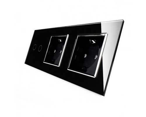 Сенсорный выключатель 2 сенсора 2 розетки черный хром стекло Livolo (VL-C702/C7C2EU-12C)