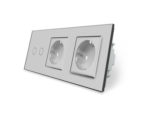 Сенсорный выключатель 2 сенсора 2 розетки серый стекло Livolo (VL-C702/C7C2EU-15)