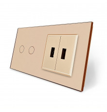 Сенсорный выключатель 2 сенсора 2 USB золотой стекло Livolo (VL-C702/2USB-13)