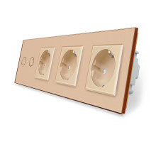 Сенсорный выключатель 2 сенсора 3 розетки золото стекло Livolo (VL-C702/C7C3EU-13)