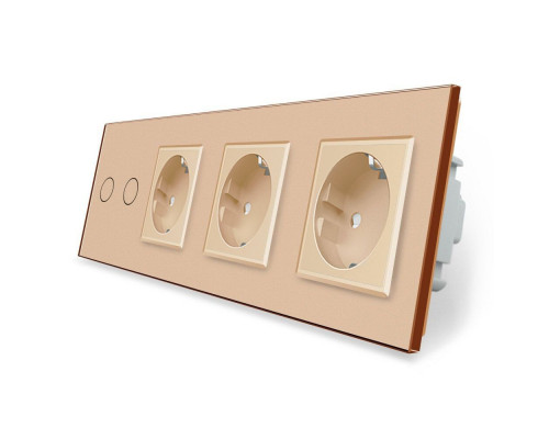 Сенсорный выключатель 2 сенсора 3 розетки золото стекло Livolo (VL-C702/C7C3EU-13)