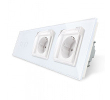 Сенсорный выключатель 2 сенсора Розетка двойная влагозащищенная с крышкой белый стекло Livolo (VL-C702/C7C2EUWF-11)