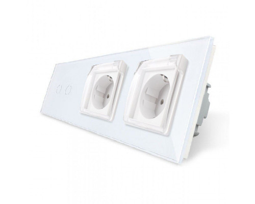 Сенсорный выключатель 2 сенсора Розетка двойная влагозащищенная с крышкой белый стекло Livolo (VL-C702/C7C2EUWF-11)