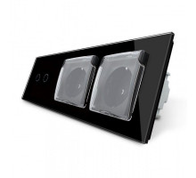 Сенсорный выключатель 2 сенсора Розетка двойная влагозащищенная с крышкой черный стекло Livolo (VL-C702/C7C2EUWF-12)