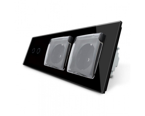Сенсорный выключатель 2 сенсора Розетка двойная влагозащищенная с крышкой черный стекло Livolo (VL-C702/C7C2EUWF-12)