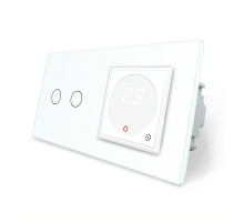 Сенсорный выключатель 2 сенсора Терморегулятор с выносным датчиком температуры для теплого пола белый Livolo (VL-C702/C701TM2-11)