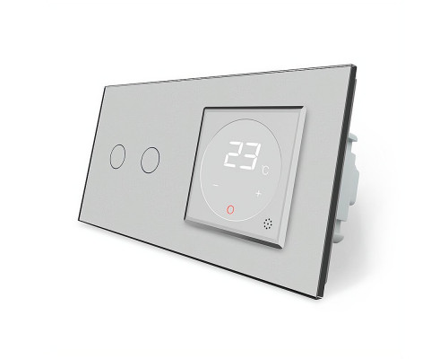 Сенсорный выключатель 2 сенсора Терморегулятор с выносным датчиком температуры для теплого пола серый Livolo (VL-C702/C701TM2-15)