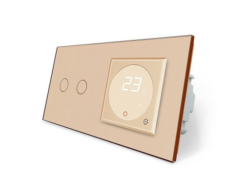Сенсорный выключатель 2 сенсора Терморегулятор с выносным датчиком температуры для теплого пола золотой Livolo (VL-C702/C701TM2-13)