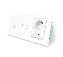 Сенсорный выключатель 3 сенсора (1-2) 1 розетка белый стекло Livolo (VL-C701/C702/C7C1EU-11)