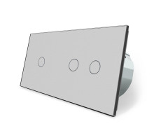 Сенсорный выключатель 3 сенсора (1-2) серый стекло Livolo (VL-C701/C702-15)