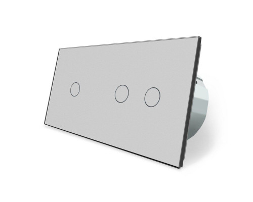 Сенсорный выключатель 3 сенсора (1-2) серый стекло Livolo (VL-C701/C702-15)