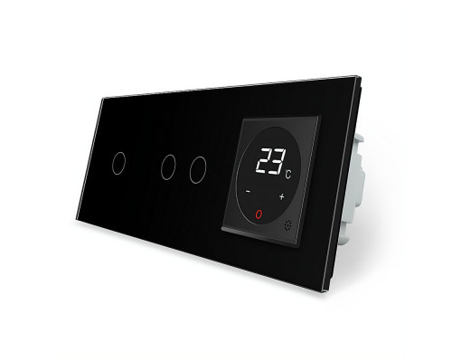 Сенсорный выключатель 3 сенсора (1-2) Терморегулятор с выносным датчиком температуры для теплого пола черный Livolo (VL-C703/C701TM2-12)