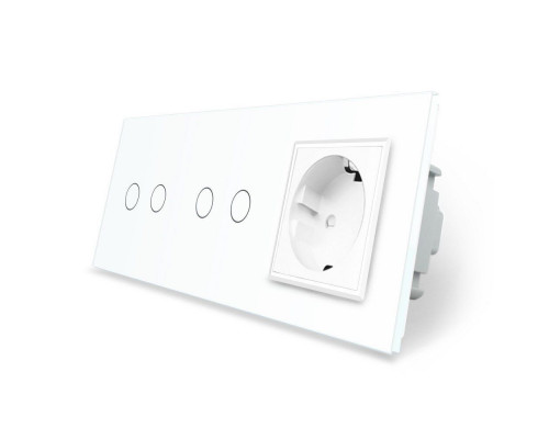 Сенсорный выключатель 4 сенсора (2-2) 1 розетка белый стекло Livolo (VL-C702/C702/C7C1EU-11)