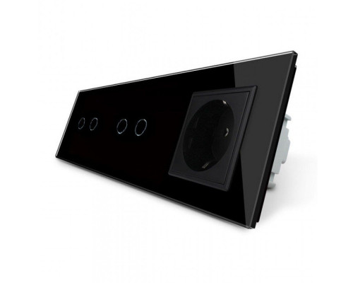 Сенсорный выключатель 4 сенсора (2-2) 1 розетка черный стекло Livolo (VL-C702/C702/C7C1EU-12)