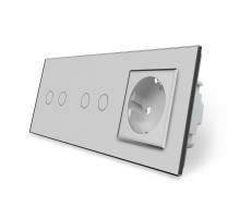 Сенсорный выключатель 4 сенсора (2-2) 1 розетка серый стекло Livolo (VL-C702/C702/C7C1EU-15)
