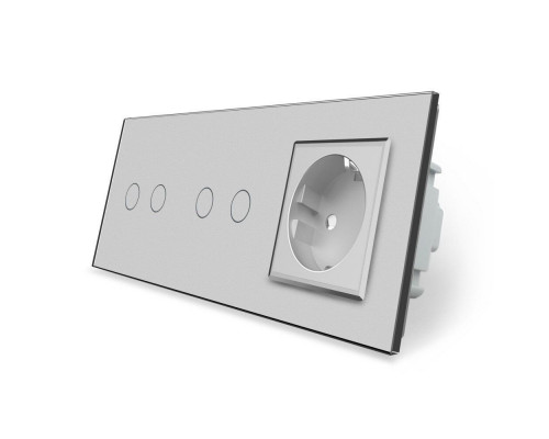 Сенсорный выключатель 4 сенсора (2-2) 1 розетка серый стекло Livolo (VL-C702/C702/C7C1EU-15)