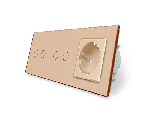 Сенсорный выключатель 4 сенсора (2-2) 1 розетка золото стекло Livolo (VL-C702/C702/C7C1EU-13)