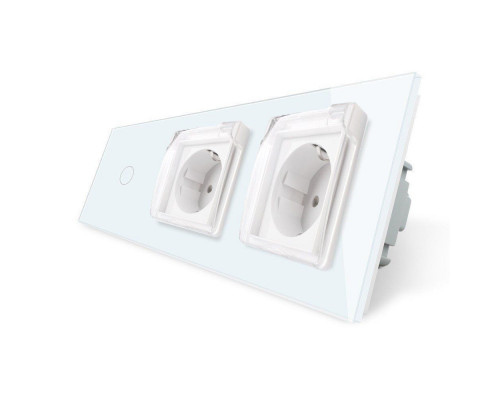 Сенсорный выключатель Розетка двойная влагозащищенная с крышкой белый стекло Livolo (VL-C701/C7C2EUWF-11)