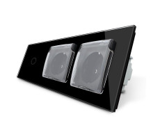 Сенсорный выключатель Розетка двойная влагозащищенная с крышкой черный стекло Livolo (VL-C701/C7C2EUWF-12)