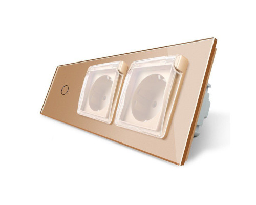 Сенсорный выключатель Розетка двойная влагозащищенная с крышкой золото стекло Livolo (VL-C701/C7C2EUWF-13)