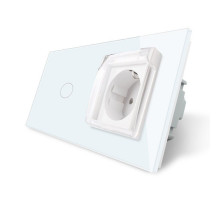 Сенсорный выключатель Розетка влагозащищенная с крышкой белый стекло Livolo (VL-C701/C7C1EUWF-11)