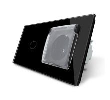 Сенсорный выключатель Розетка влагозащищенная с крышкой черный стекло Livolo (VL-C701/C7C1EUWF-12)