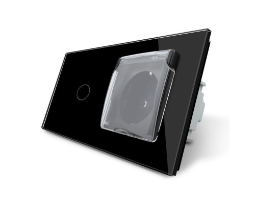Сенсорный выключатель Розетка влагозащищенная с крышкой черный стекло Livolo (VL-C701/C7C1EUWF-12)