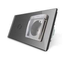 Сенсорный выключатель Розетка влагозащищенная с крышкой серый стекло Livolo (VL-C701/C7C1EUWF-15)