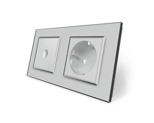 Сенсорный выключатель Sense 1 сенсор 1 розетка серый стекло Livolo (VL-C7FC1/FCTC16A-4IP)