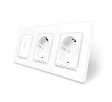 Сенсорный выключатель Sense 1 сенсор 2 розетки белый стекло Livolo (VL-C7FC1/FCTC16A/FCTC16A-6WP)