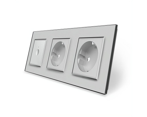 Сенсорный выключатель Sense 1 сенсор 2 розетки серый стекло Livolo (VL-C7FC1/FCTC16A/FCTC16A-6IP)