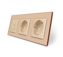 Сенсорный выключатель Sense 1 сенсор 2 розетки золотой стекло Livolo (VL-C7FC1/FCTC16A/FCTC16A-6AP)