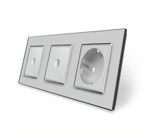 Сенсорный выключатель Sense 2 сенсора (1-1) 1 розетка серый стекло Livolo (VL-C7FC1/FC1/FCTC16A-6IP)