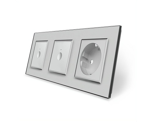 Сенсорный выключатель Sense 2 сенсора (1-1) 1 розетка серый стекло Livolo (VL-C7FC1/FC1/FCTC16A-6IP)