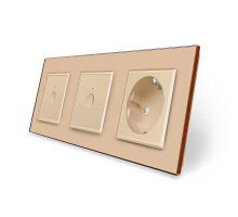 Сенсорный выключатель Sense 2 сенсора (1-1) 1 розетка золотой стекло Livolo (VL-C7FC1/FC1/FCTC16A-6AP)